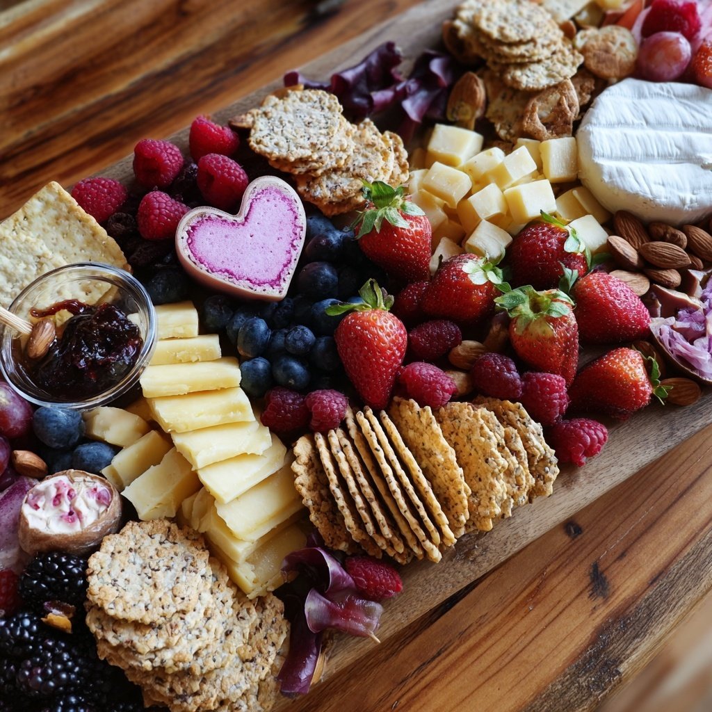 Valentines Charcuterie Board with Fruit and Crackers