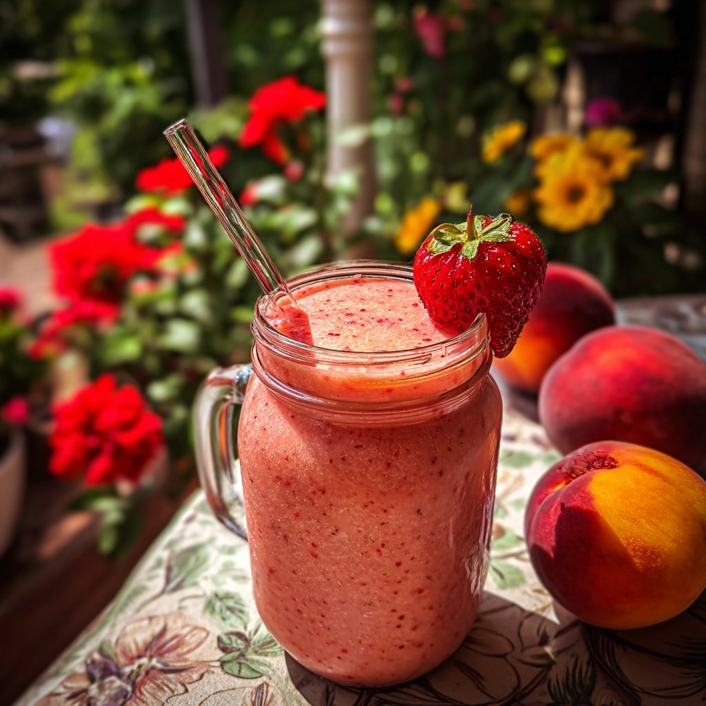 Strawberry Peach Breakfast Smoothie