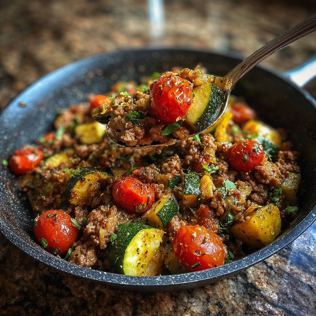 Ground Beef And Zucchini Skillet