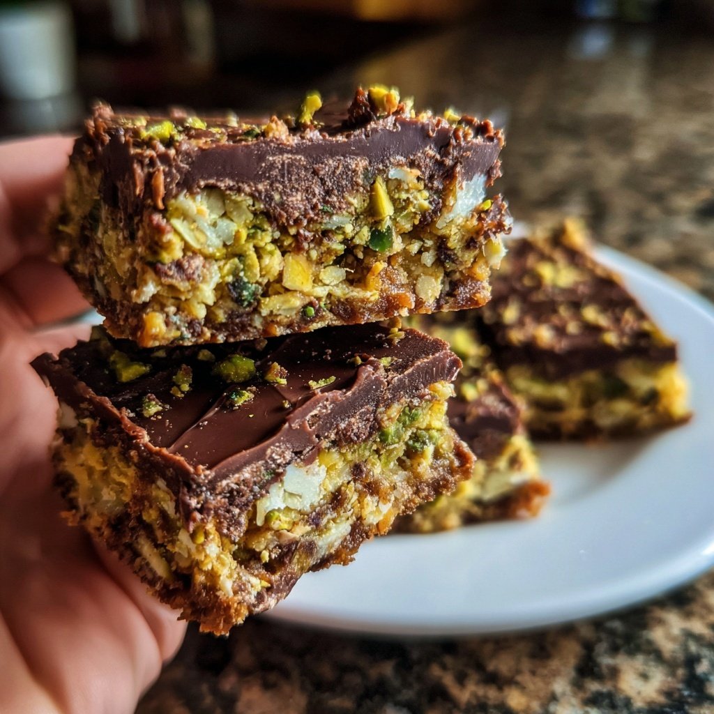 Chocolate Pistachio Coconut Squares