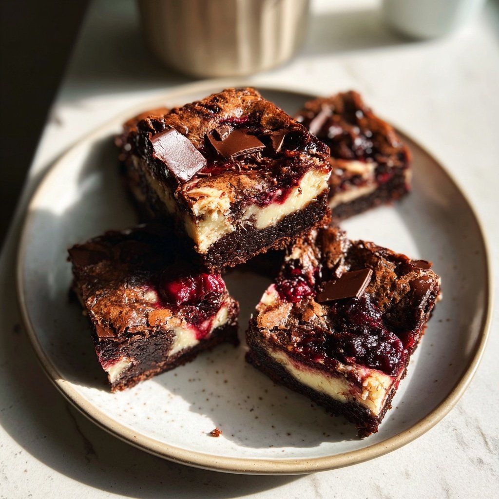 Cottage Cheese Brownies with Blueberry Swirl