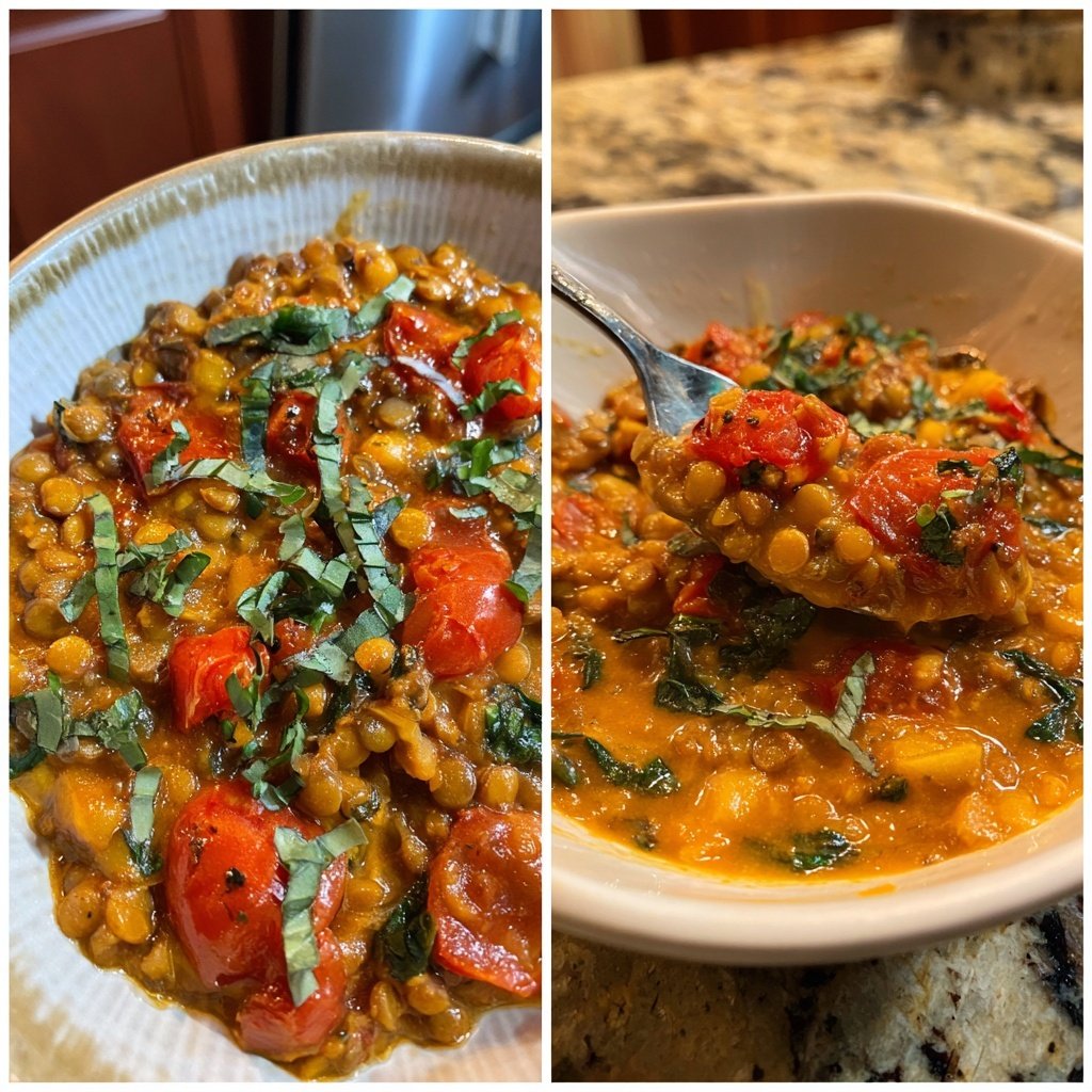 Creamy Tomato Mushroom Lentils