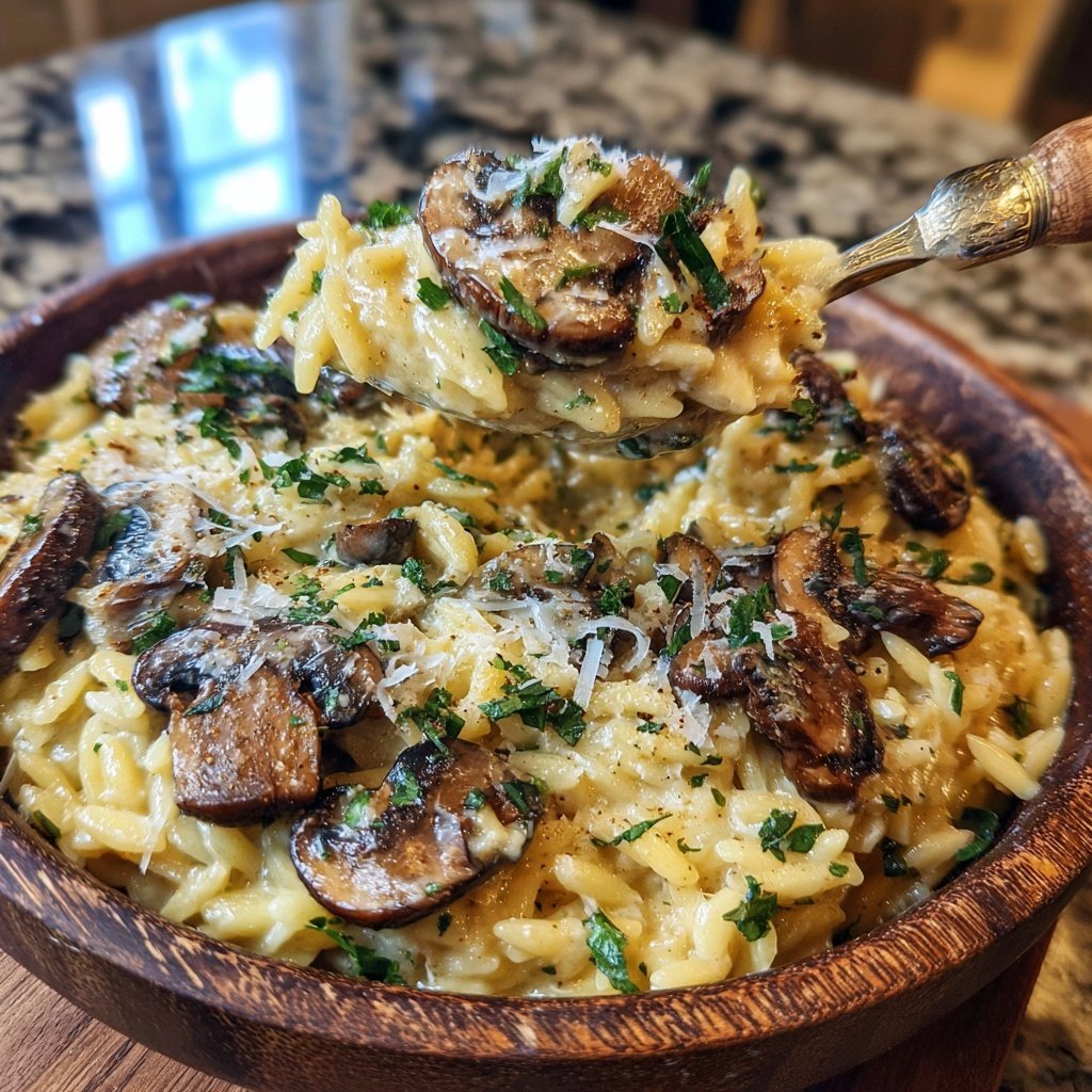 Romantic Creamy Parmesan Mushroom Orzo